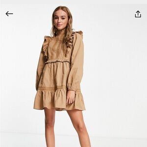 Beige Ruffle Mini Dress